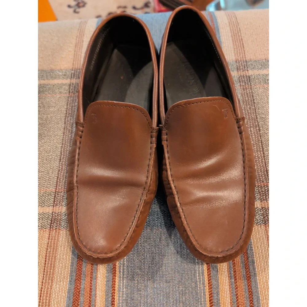 Men's Tod's Brown Leather Moccasin Loafers Driving Shoes Size 8.5